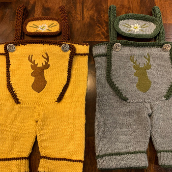 I used the translated version in English and if I had not been an experienced knitter, I think it would have been much more difficult to complete. I used an acrylic blend yarn and may have wanted to use a smaller weight yarn as they came out very large. Since these were a gift for unborn babies, I had no gauge. Gauge was not included in pattern. I enjoyed the outcome but unsure they will fit. Here is a picture of two pair before I completed assembly. My crochet stitching is no good so I made a machine embroidered substitution.