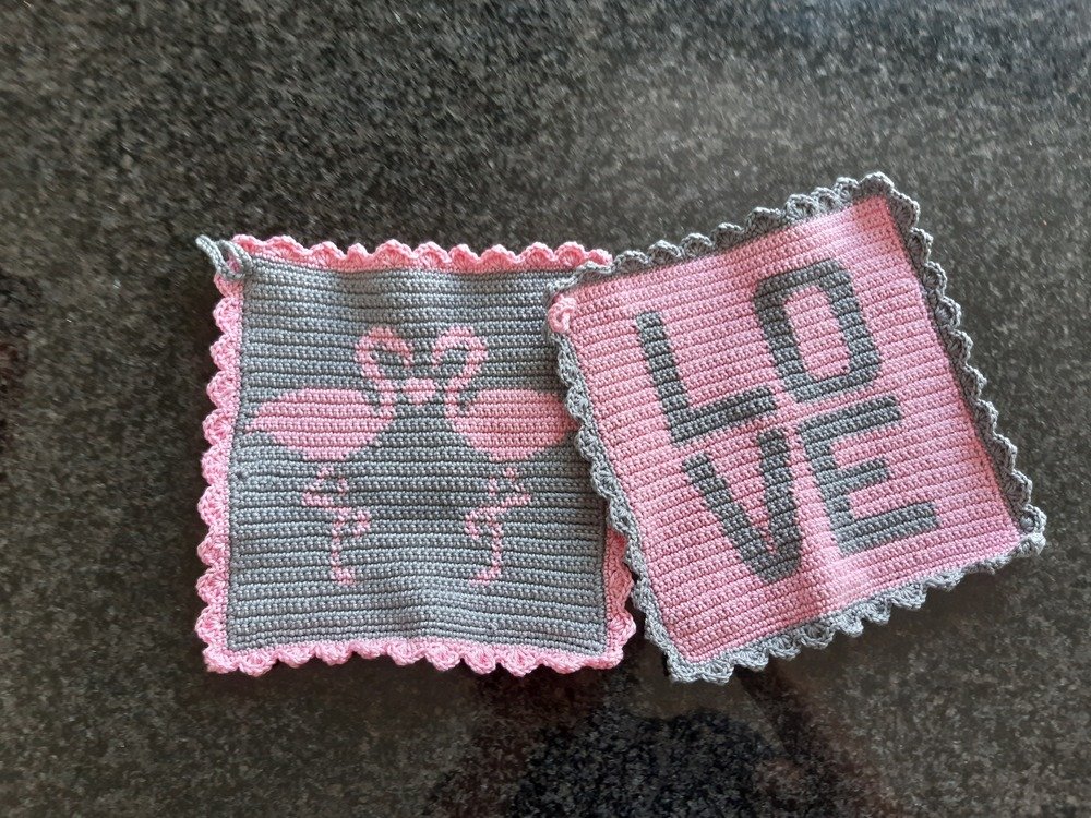Crochet Pattern Potholders &quot;Flamingo LOVE&quot;