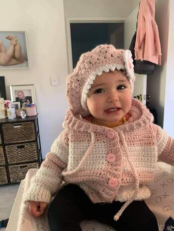 This is my 1 year old granddaughter in New Zealand.  Everyone loved this pic.  The beanie was very easy to do.