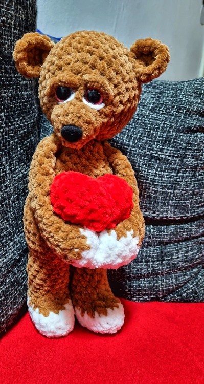 Teddy Bär Chenille Kuschelwolle mit Herz zum Valentinstag Kuschelbär  ohne viel nähen