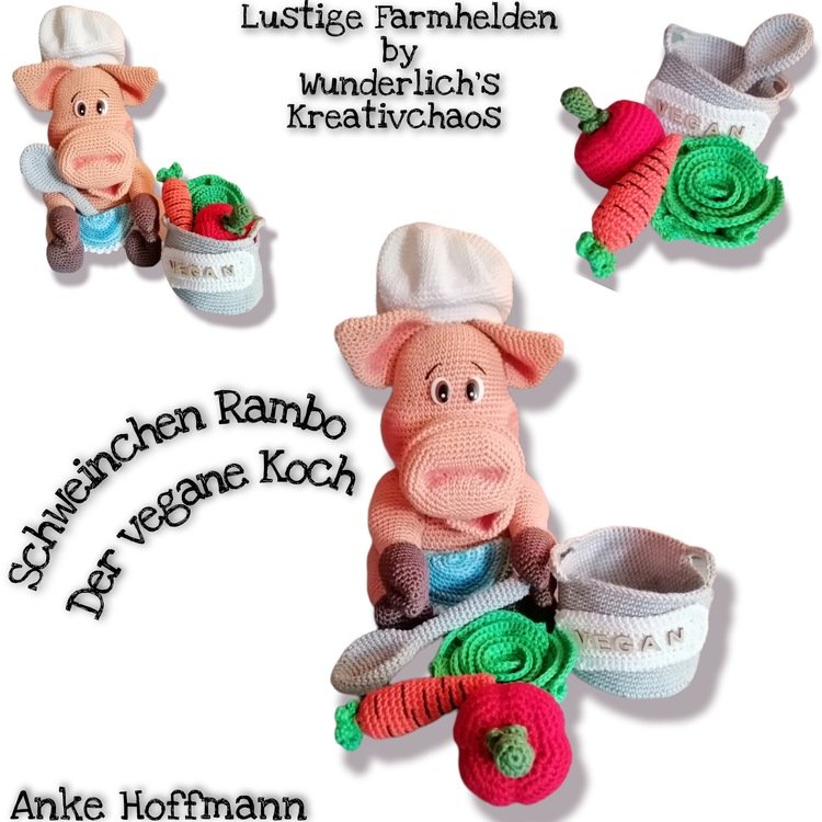 Crochet Pattern &quot;Funny Farm Heroes&quot; Pig Rambo the vegan chef