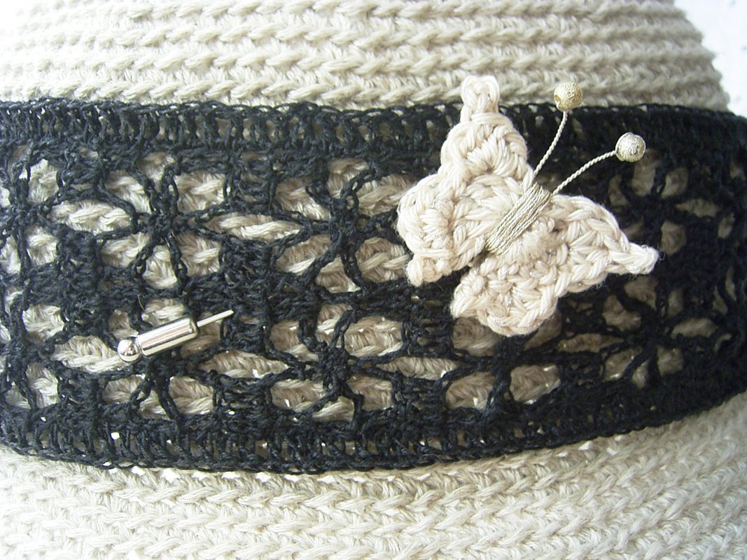 Jugendstil Hutnadel Brosche Miss Butterfly - Deko, Jute - Häkelanleitung