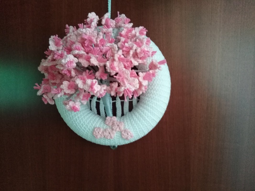 Crochet pattern cherry blossom door wreath