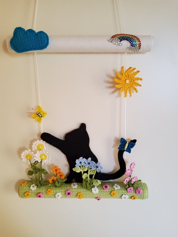 Kleine, dicke Katze - Hängedeko für Türen &amp; Wände - einfach aus Wollresten