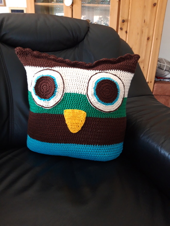 Meine Enkelin steht total auf Eulen. Damit sie nicht zum Staubsauger werden, hab ich mich fürs Kissen entschieden. So hat sie nicht nur eine Eule sondern auch ein Kuschelkissentier