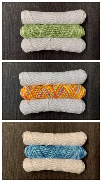 Heute brauche ich mal eure kreativen Köpfe! 🤓
Welche Motive fallen euch spontan für Doubleface-Topflappen zu den 3 Farbkombinationen ein?