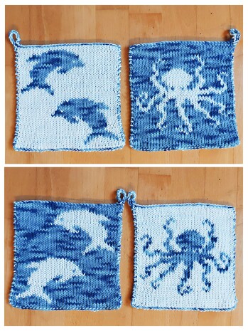 Heute die versprochenen DF-Topflappen mit Meerestieren.