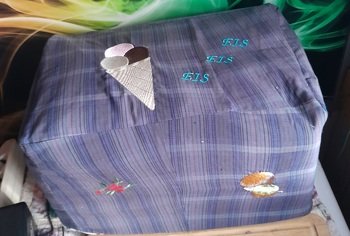 Staubhaube Eismaschine, die Eistüte habe ich selber entworfen und digitalisiert, die Schrift und das Obst vorne drauf sind Brothermotive