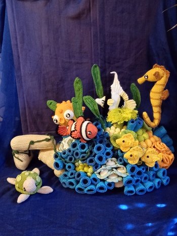 Meine kleine Unterwasserwelt - die Anleitungen hab ich von Euch - die Dekoration etwas umgewandelt.