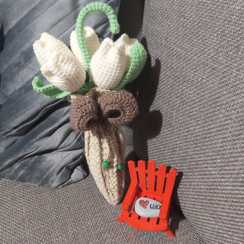 Crochet decoration tulips in umbrella