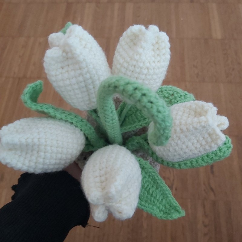 Crochet decoration tulips in umbrella