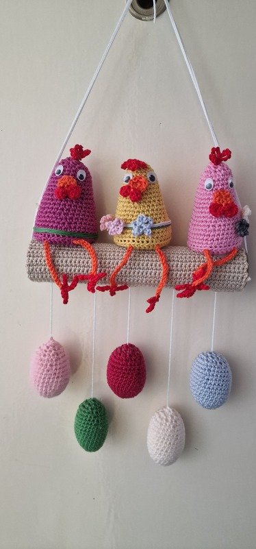 Edge stool and hanging decoration the chickens on the perch