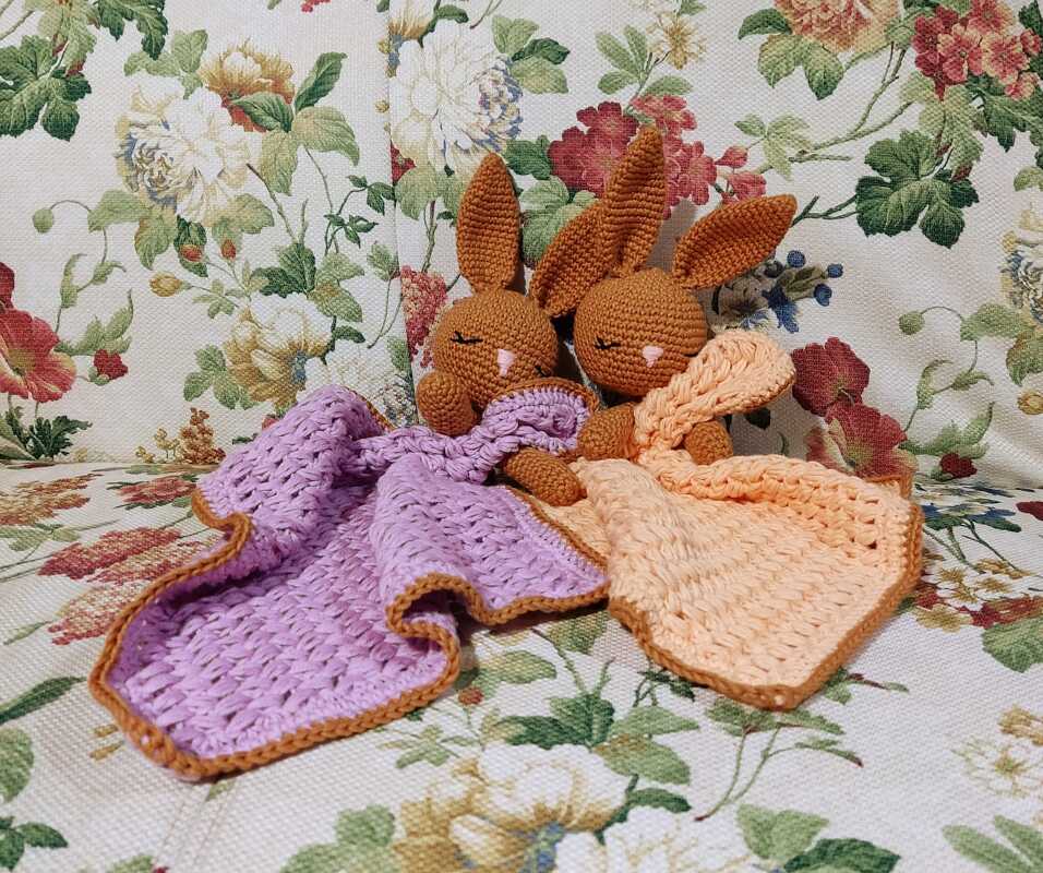 Lovey blankets "Bunnies Polly &amp; Paul" - snuggler - crochet pattern PDF