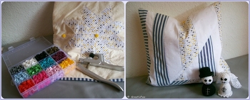 Ick freu mir wie Bolle... die KAM Snaps sind meine neueste Errungenschaft. Sie sollten eigentlich heute geliefert werden, kamen aber schon am Samstag. So konnte ich sie gleich an dem neuen Kissen testen, hat wunderbar geklappt. Vorderseite ist Patchwork, der Stern auf der Rückseite ist appliziert... btw, meine allererste Applikation.