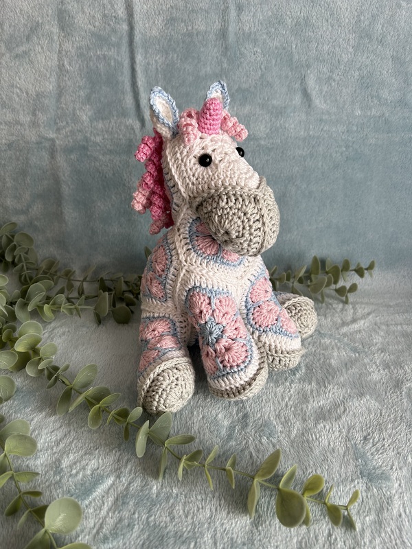 Unicorn crocheted with African Flowers crochet pattern PDF DYN