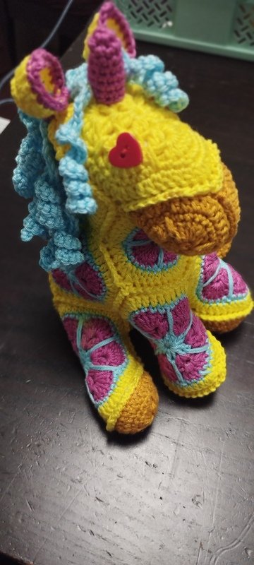 Unicorn crocheted with African Flowers crochet pattern PDF DYN