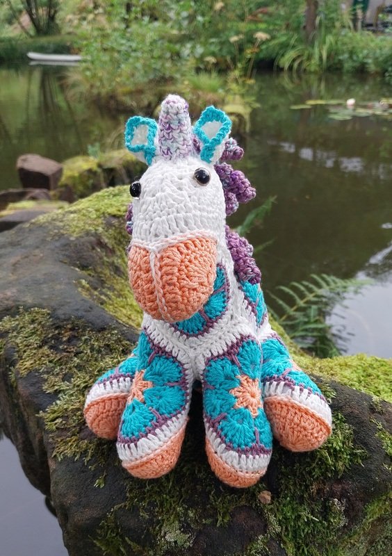 Unicorn crocheted with African Flowers crochet pattern PDF DYN