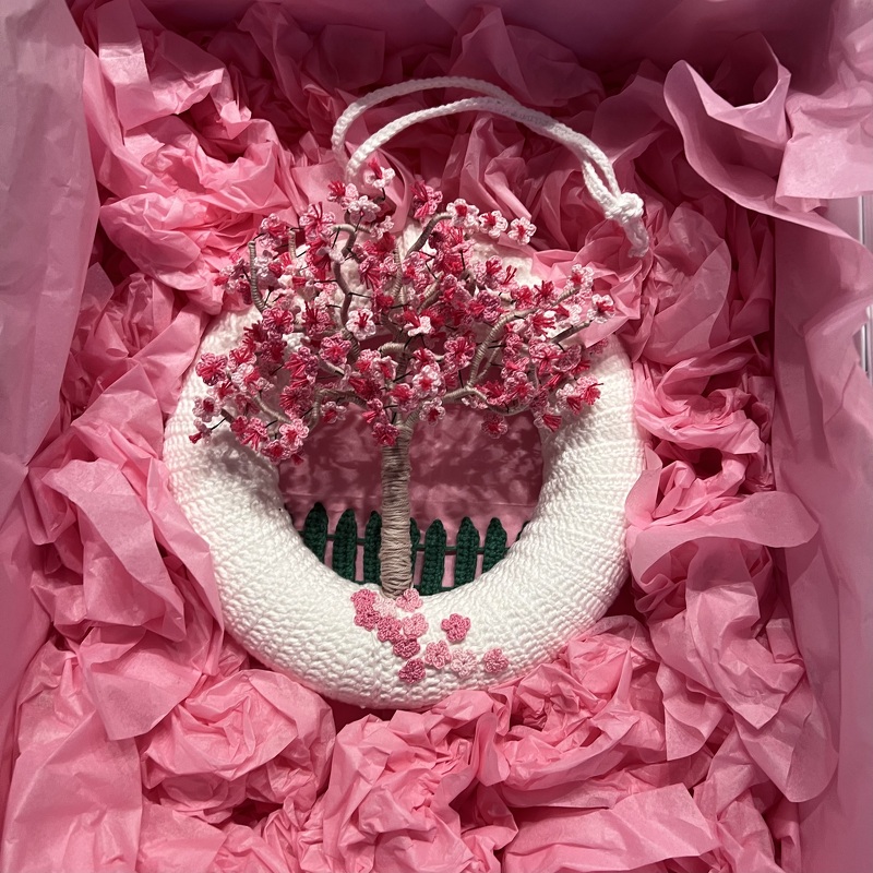Crochet pattern cherry blossom door wreath