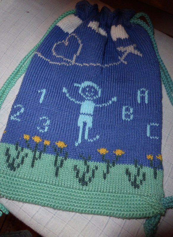 Strickanleitung Turnbeutel "Schulkind" in Doubleface