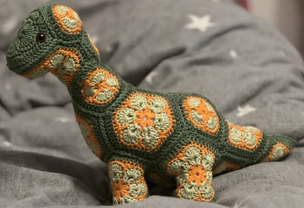 Dino - Baby with African Flowers crochet pattern PDF DYN