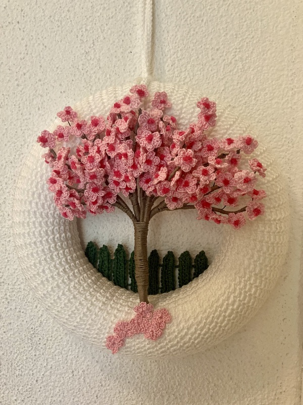 Crochet pattern cherry blossom door wreath