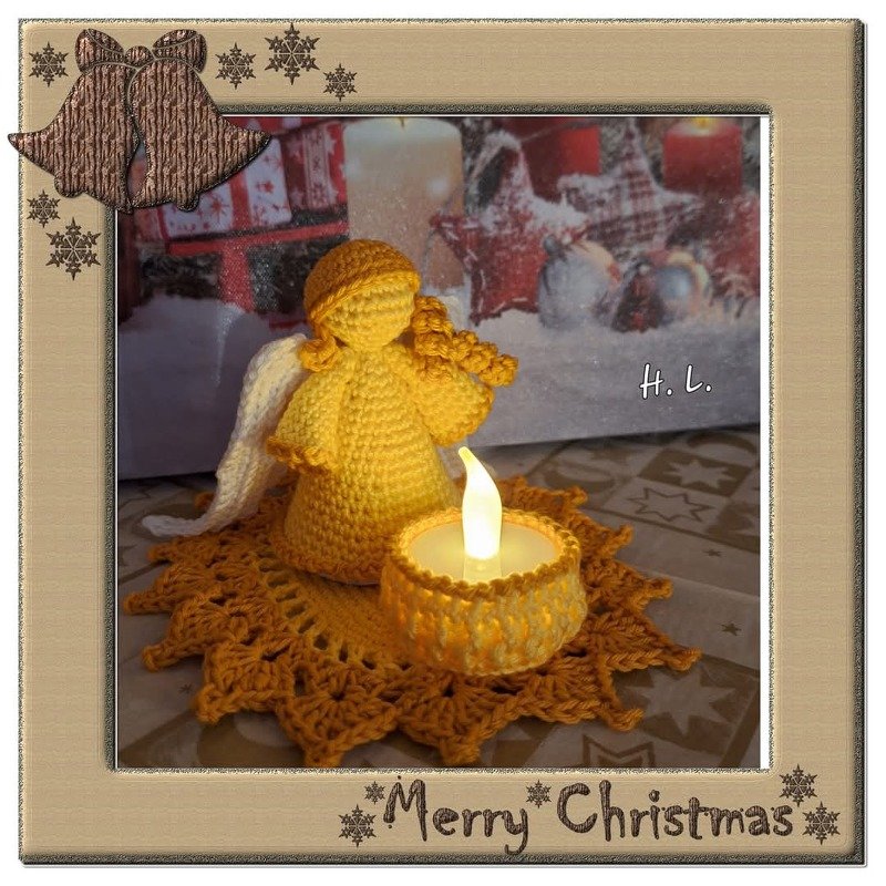 Engel mit Teelichthalter und Deckchen