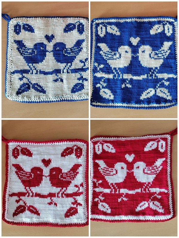 Double Knitting Pattern Dishcloth / Washcloth &quot;Love Birds&quot;