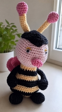 Fertig ist mein Bienchen ganz ohne Augenbrauen!
Ich finde, es sieht auch so einfach süß aus.