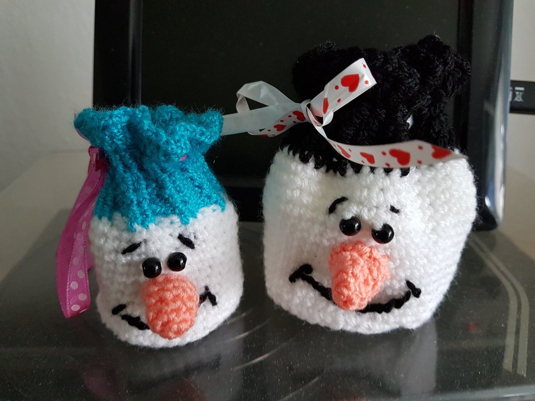 Häkelanleitung Adventskalender Schneemann / 2 verschiedene Größen für die Beutel