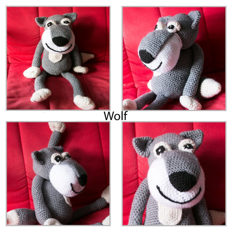 Häkelanleitung amigurumi wolf PDF tutorial, beschriebe in Deutsch, English und Hollandisch