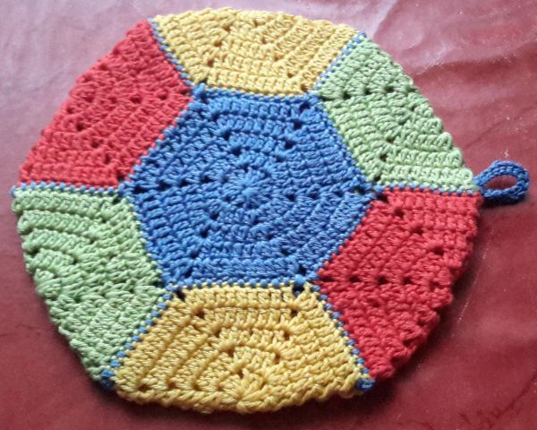 Häkelanleiung 6 eckiger Topflappen (doppelt), Hexagon