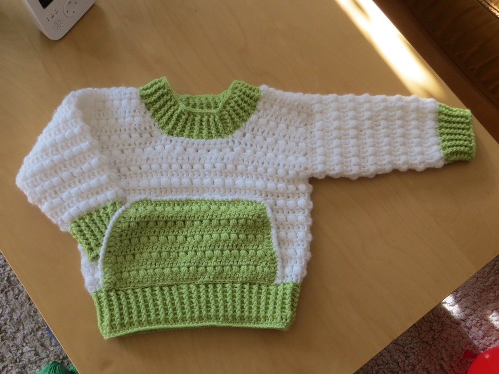 Häkelanleitung Pullover mit Bauchtasche Gr. 122/128