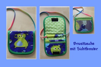 Dieser Brustbeutel ist super für coole Kids !
Wirklich tolle Beschreibung, leicht zu nähen.
Nur statt der Folie beim Sichtfenster würde ich das nächste Mal eher ein feines Netzgewebe nehmen.