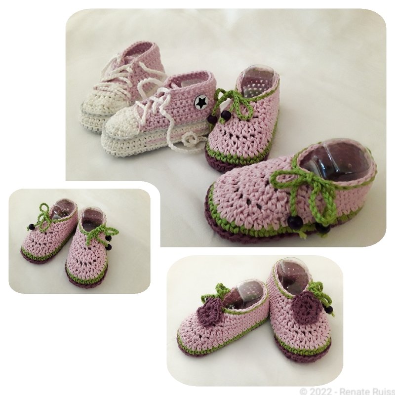 Häkelanleitung: Babyschuhe (0 – 12 Monate) mit Häkelblume