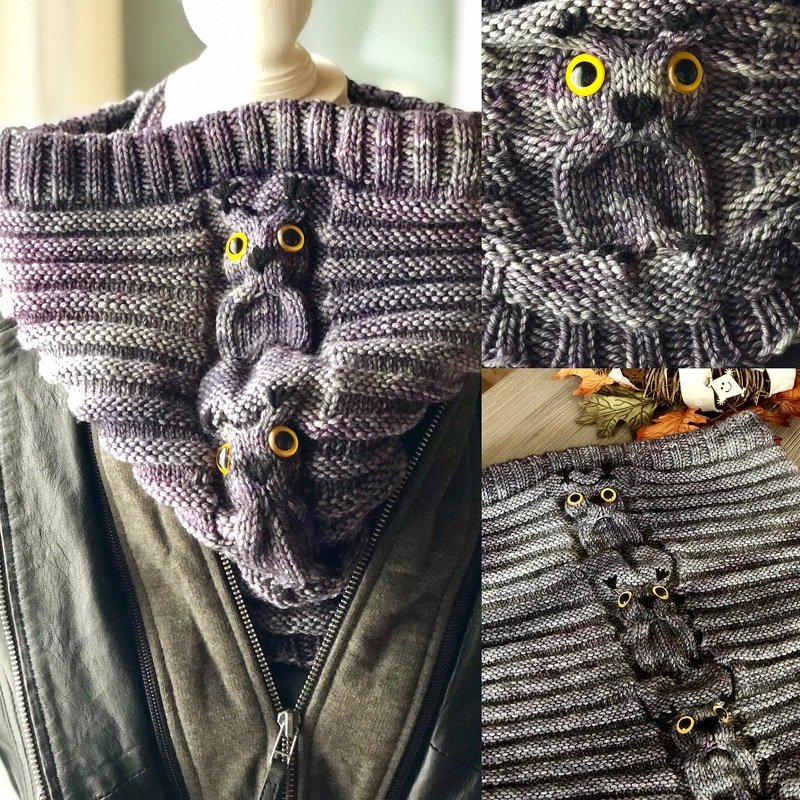 64 Strickanleitung Kapuzenschal Schlauchschal Eule für Erwachsene