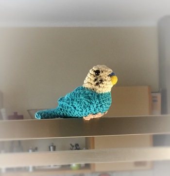 Mein erster Versuch... er hockt jetzt erstmal auf der Küchenlampe und schaut sich sein neues Heim an.
Meine Tochter meint er braucht noch Freunde :)