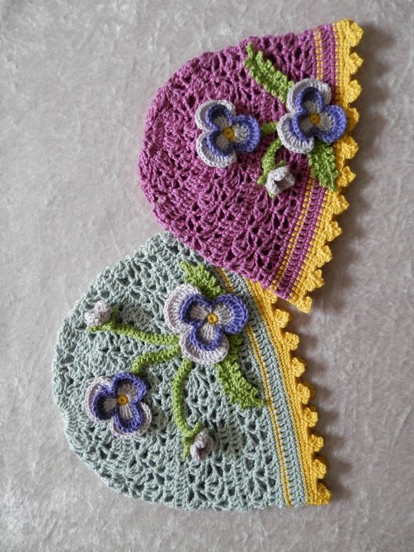 Summer beanies “Pansies”  For babies/children, all sizes