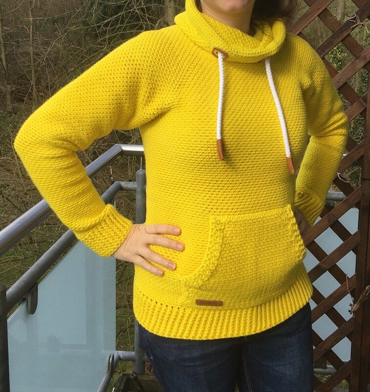 Hoodie &quot;Jeans&quot; (Raglan, nahtlos), Gr. 36-54, PDF + Link zum Video