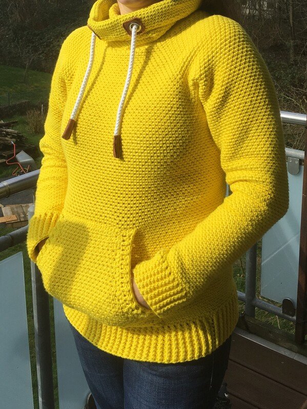 Hoodie &quot;Jeans&quot; (Raglan, nahtlos), Gr. 36-54, PDF + Link zum Video