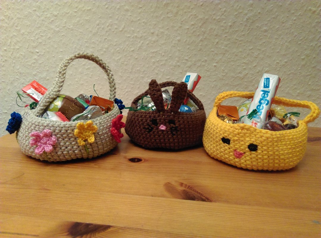 Häkelanleitung Dreierlei Mini-Osterkörbchen