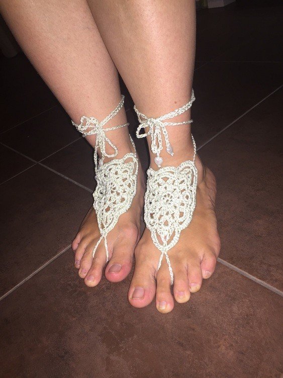 Boho - Barfuß-Sandale mit Häkelschrift Flowerbunch Hippie