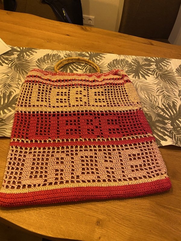 Häkelanleitung Tasche Einkaufsnetz Beutel "Lebe Liebe Lache" PDF