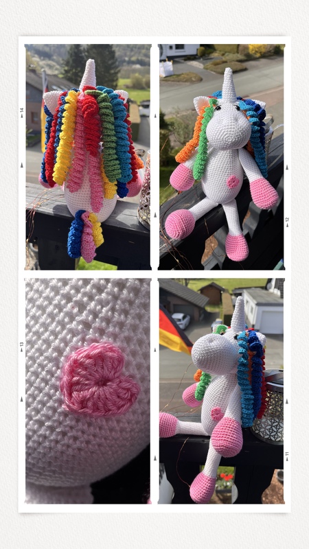 2 in 1: Trophäe oder großes Kuscheltier, Regenbogen Einhorn, Häkelanleitung als PDF