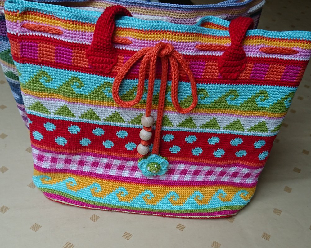 Shopper Tasche kunterbunt Häkelanleitung