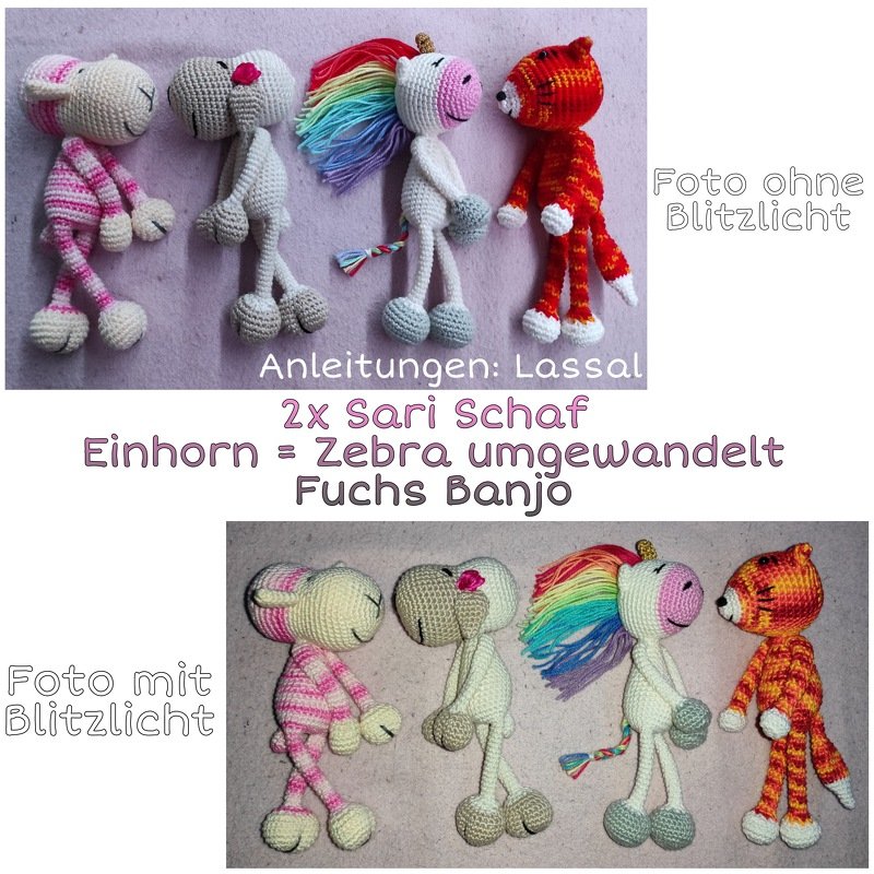 Set: 4x Schlenkertiere - Sari Schaf, Fuchs, Zebra NIKI und KASU Katta