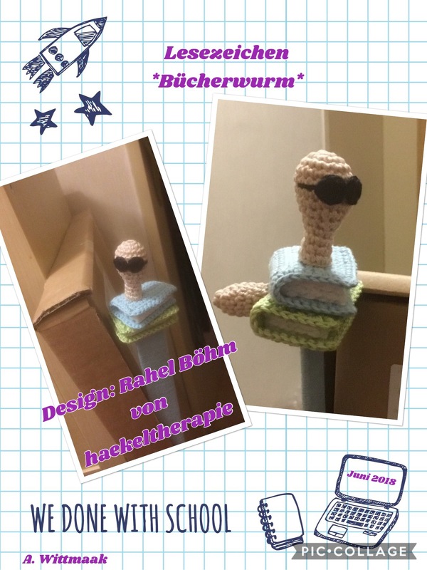 Häkelanleitung Lesezeichen "Bücherwurm"