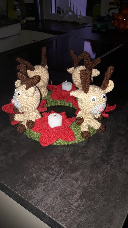 Häkelanleitung Adventkranz  kleine Elche