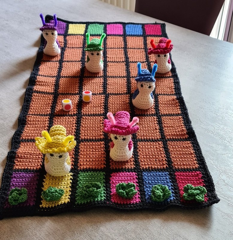 Häkelanleitung für ein lustiges Kinderspiel &quot;Schneckenrennen&quot;