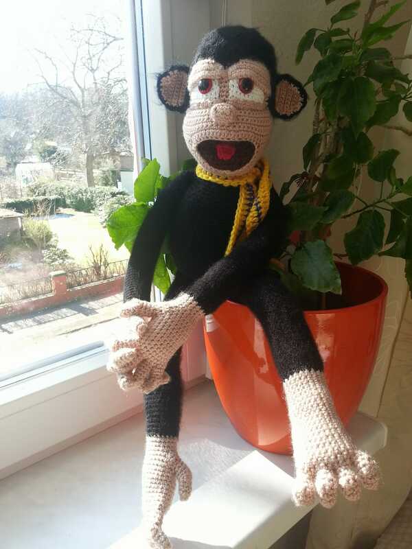 Häkelanleitung für den Affen Fritzi, ca, 70 cm groß