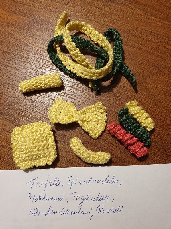 Crochet pattern for 6 sorts of pasta